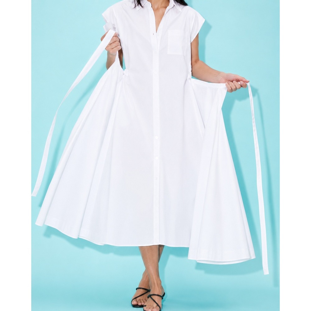 Zara White Poplin Shirt Midi Dress Button Down Front Size Large - Picture 3 of 16